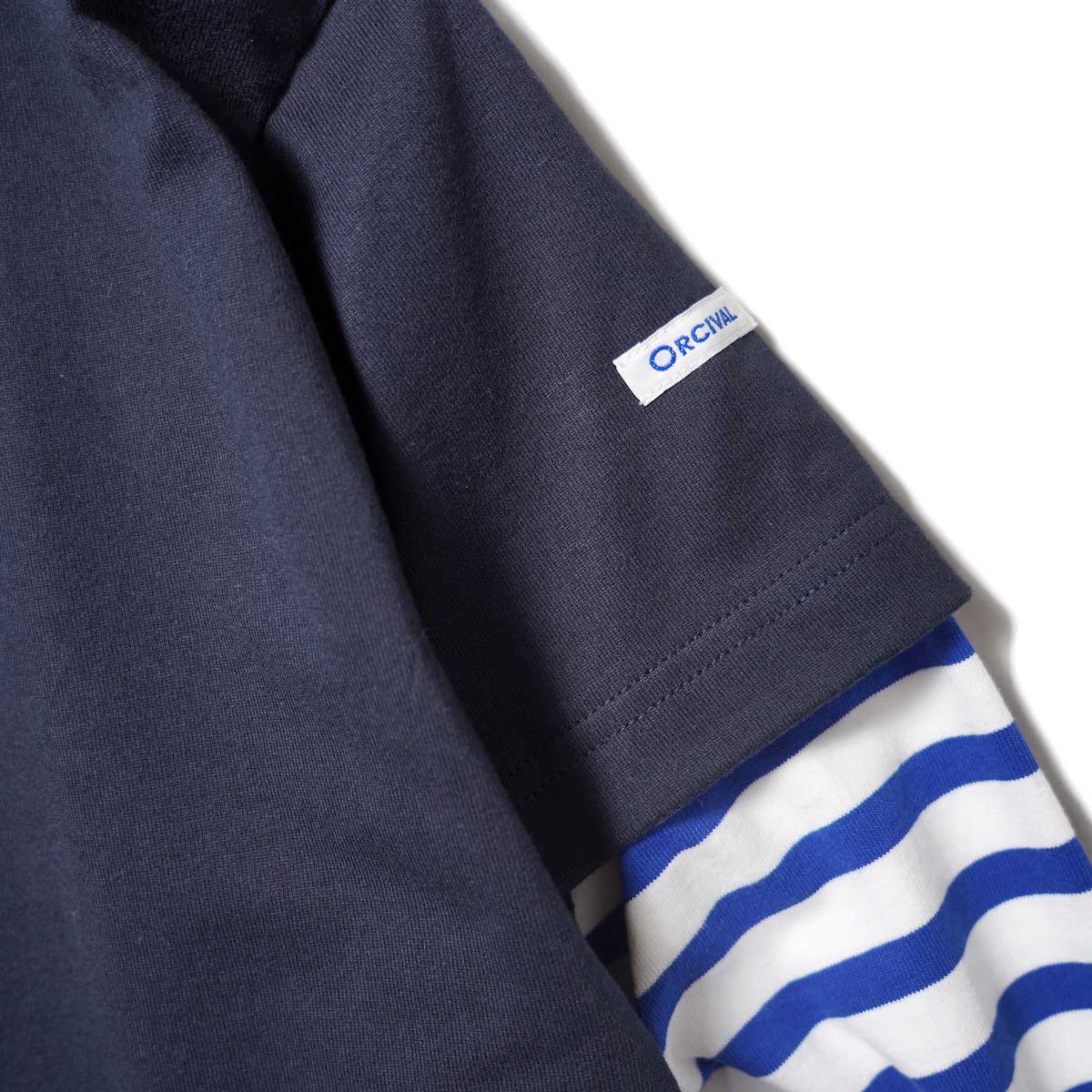 ORCIVAL / LAYERED CREW NECK P.O (Navy / White×Blue Stripe) 袖