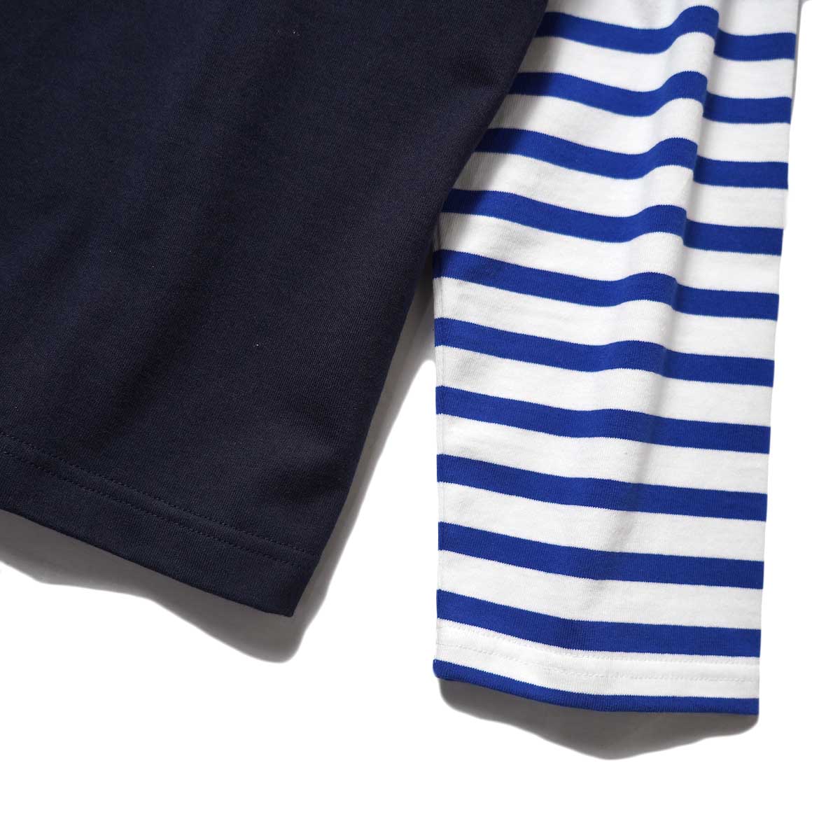 ORCIVAL / LAYERED CREW NECK P.O (Navy / White×Blue Stripe) 裾