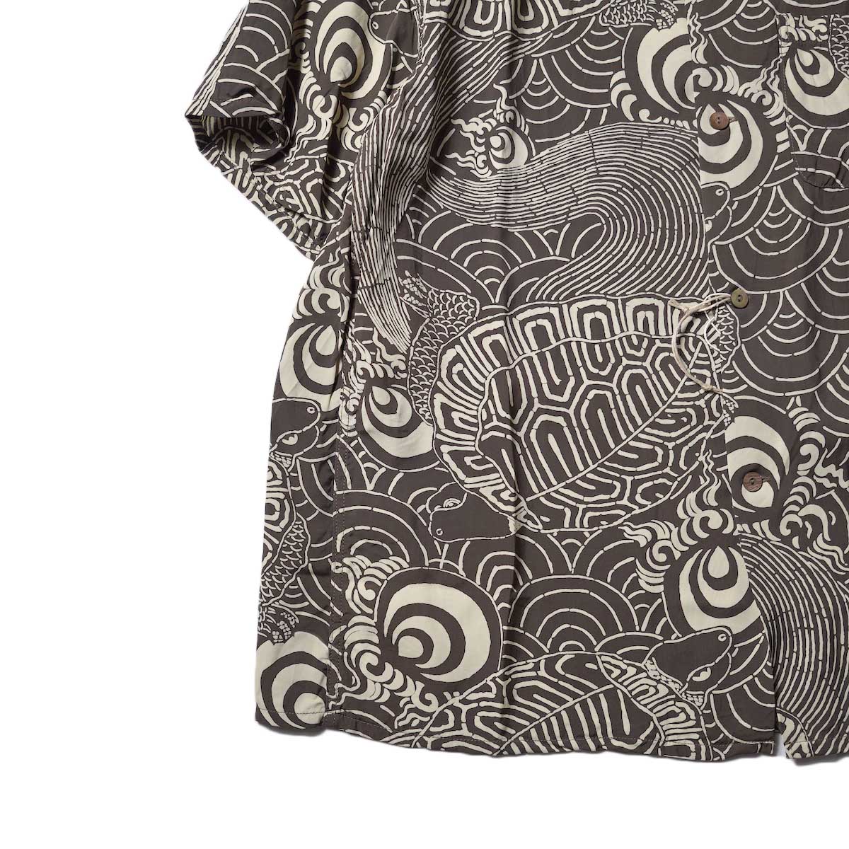 orSlow / TURTRE PRINT HAWAIIAN SHIRTS (Brown)裾、袖