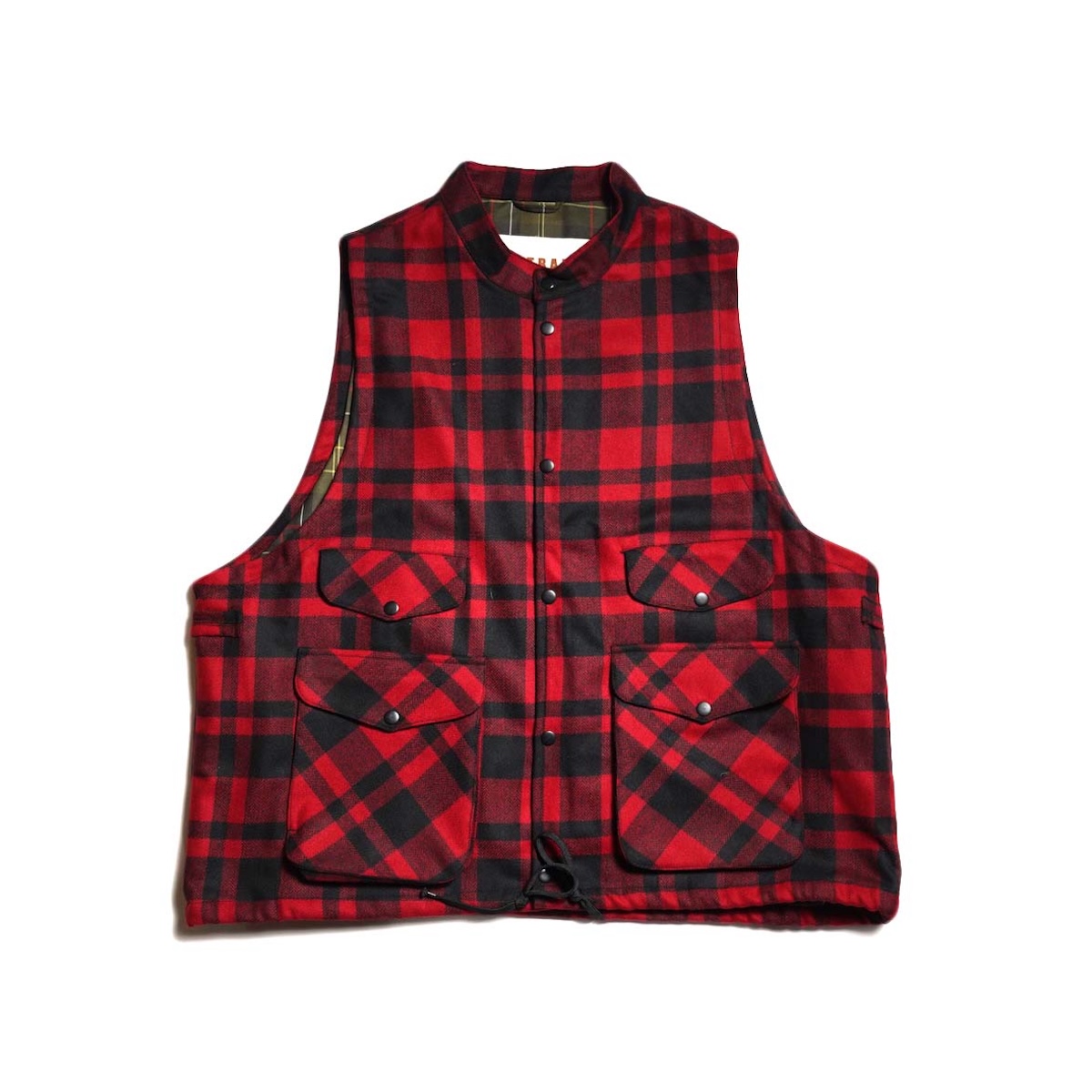 PORTRAITE / Over Vest (Red×Black Herringbone Check Wool)