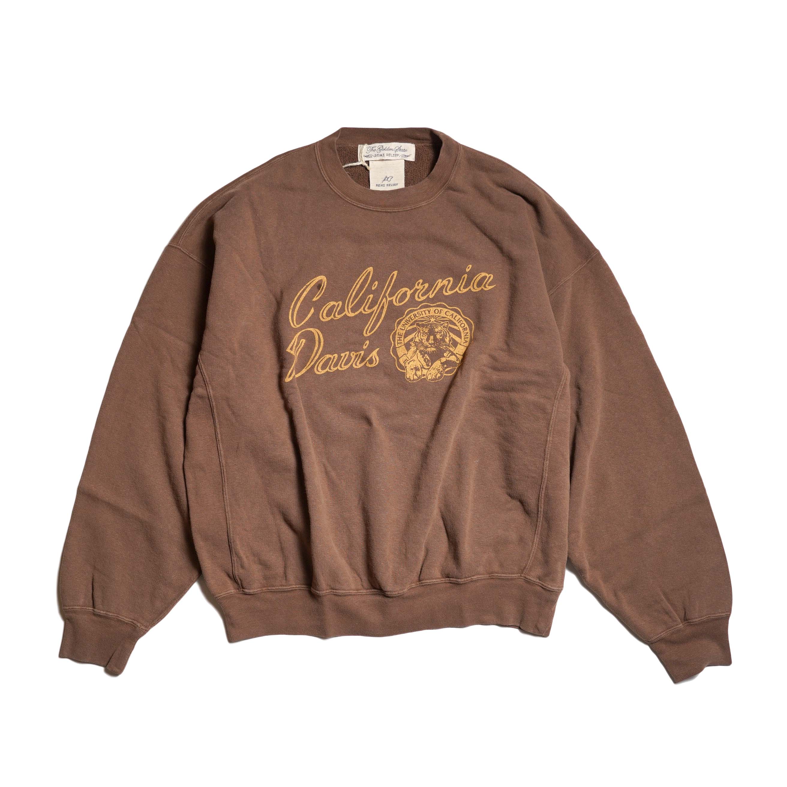 REMI RELIEF / SP加工３飛び裏毛クルー -California Davis- (Brown)