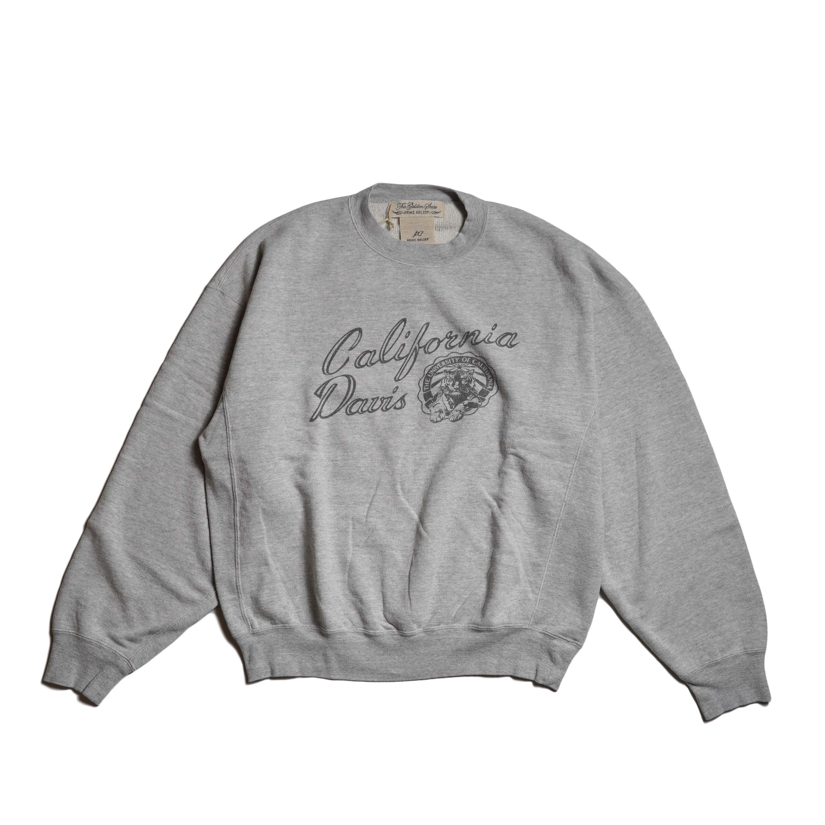 REMI RELIEF / SP加工３飛び裏毛クルー -California Davis- (Heather Gray)