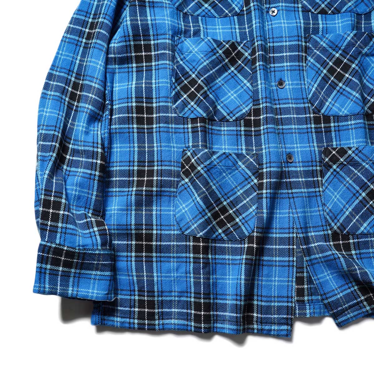 South2 West8 / 6POCKET SHIRT - PLAID TWILL (WHT/BLK/BLU)袖、裾