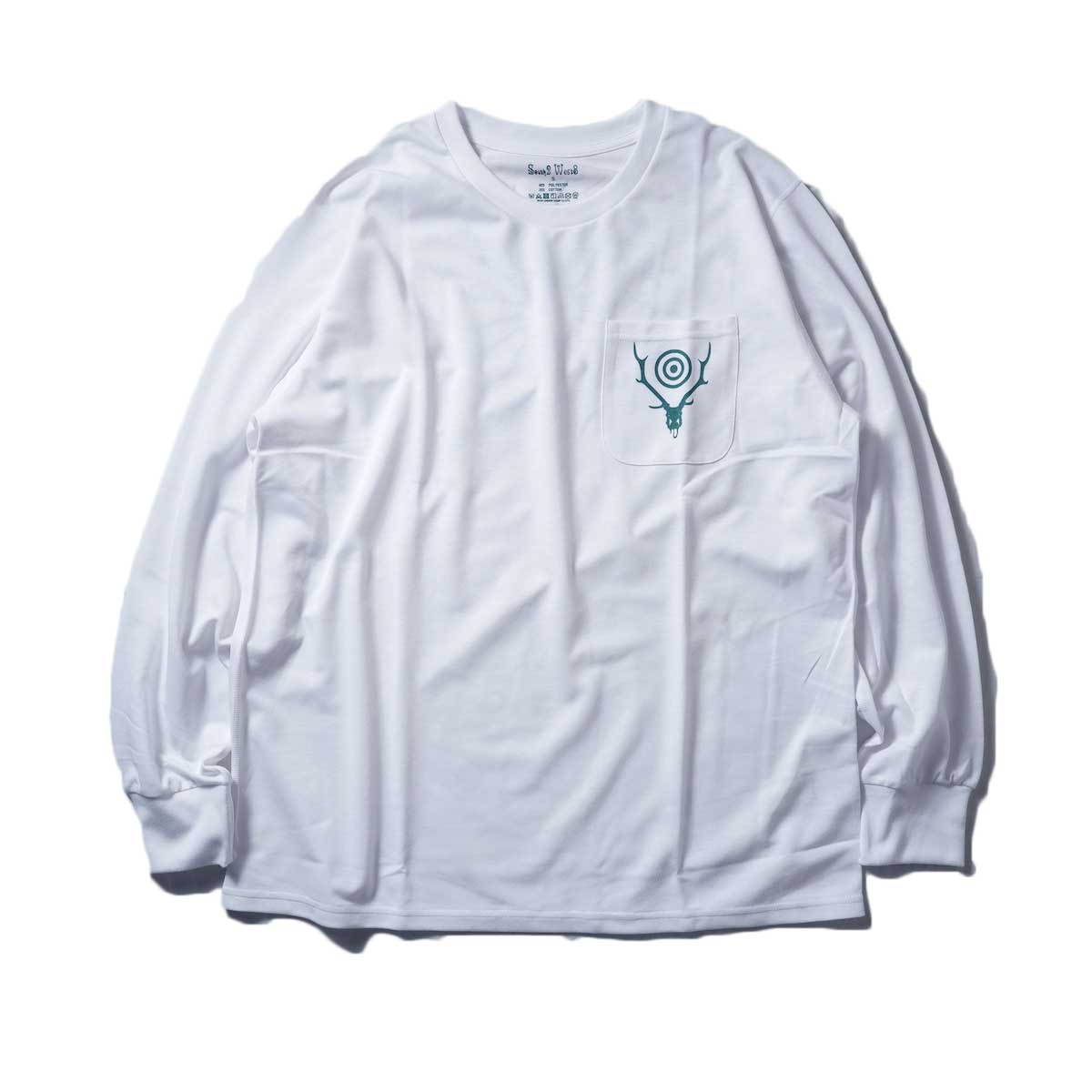 South2 West8 / L/S Round Pocket Tee -Circle Horn (White)正面