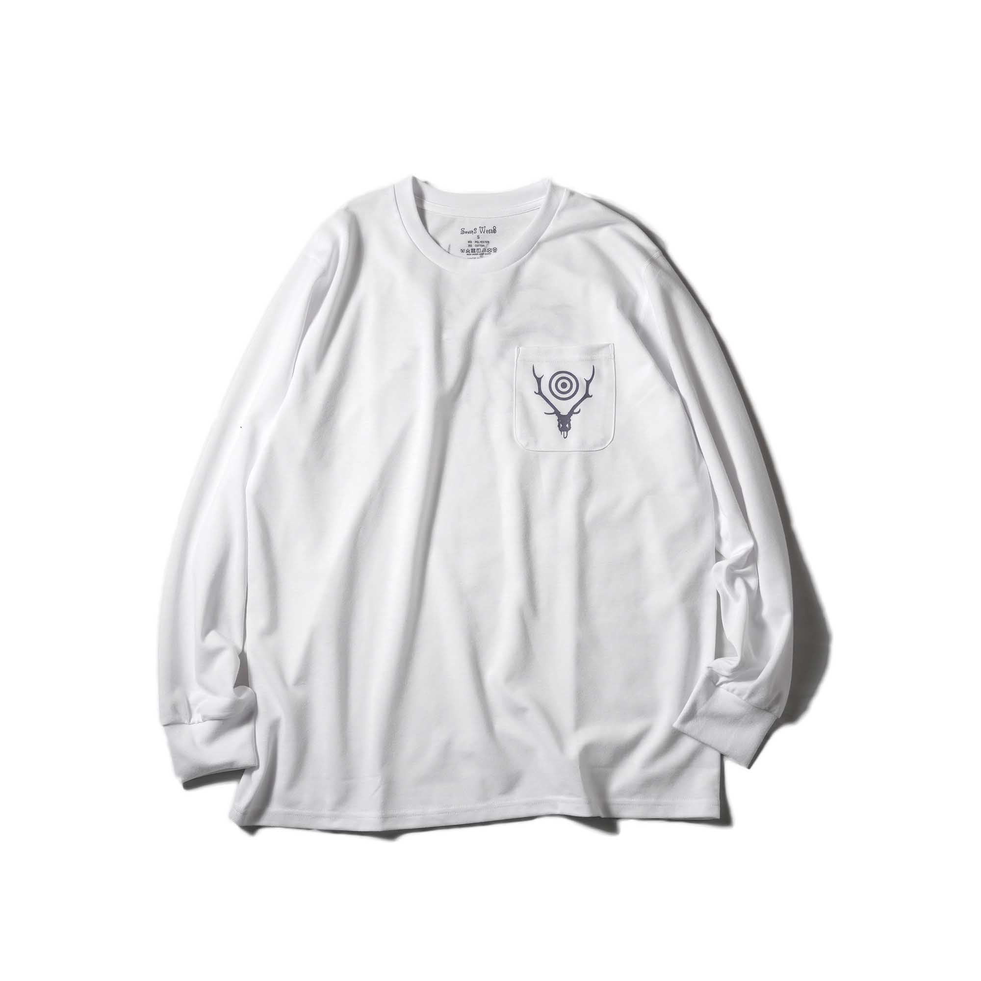 South2 West8 / L/S Round Pocket Tee -Circle Horn (White)