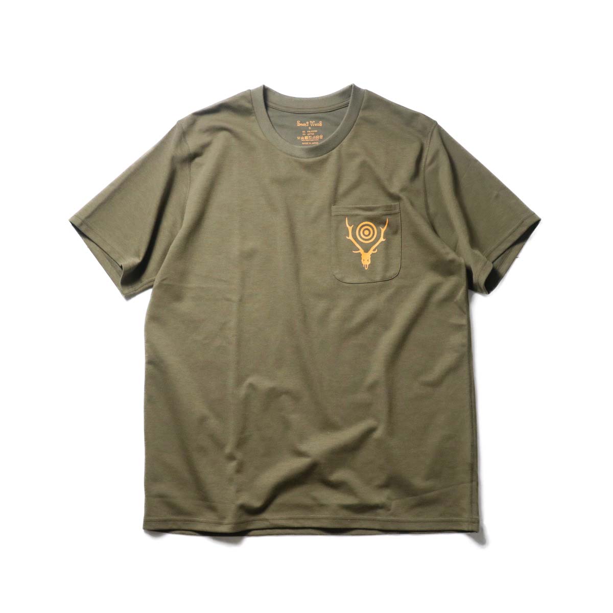 South2 West8 / S/S ROUND POCKET TEE - CIRCLE HORN (Olive)正面