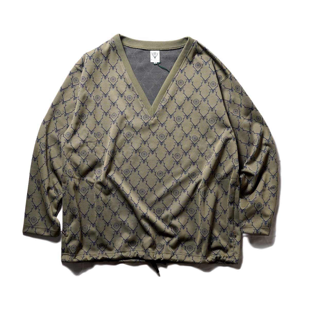 South2 West8 / STRING V NECK SHIRT - POLY JQ. / SKULL&amp;TARGET (Khaki)