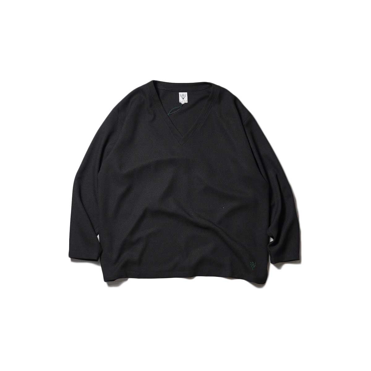 South2 West8 / S.S. V NECK SHIRT - POLY OXFORD (Black)