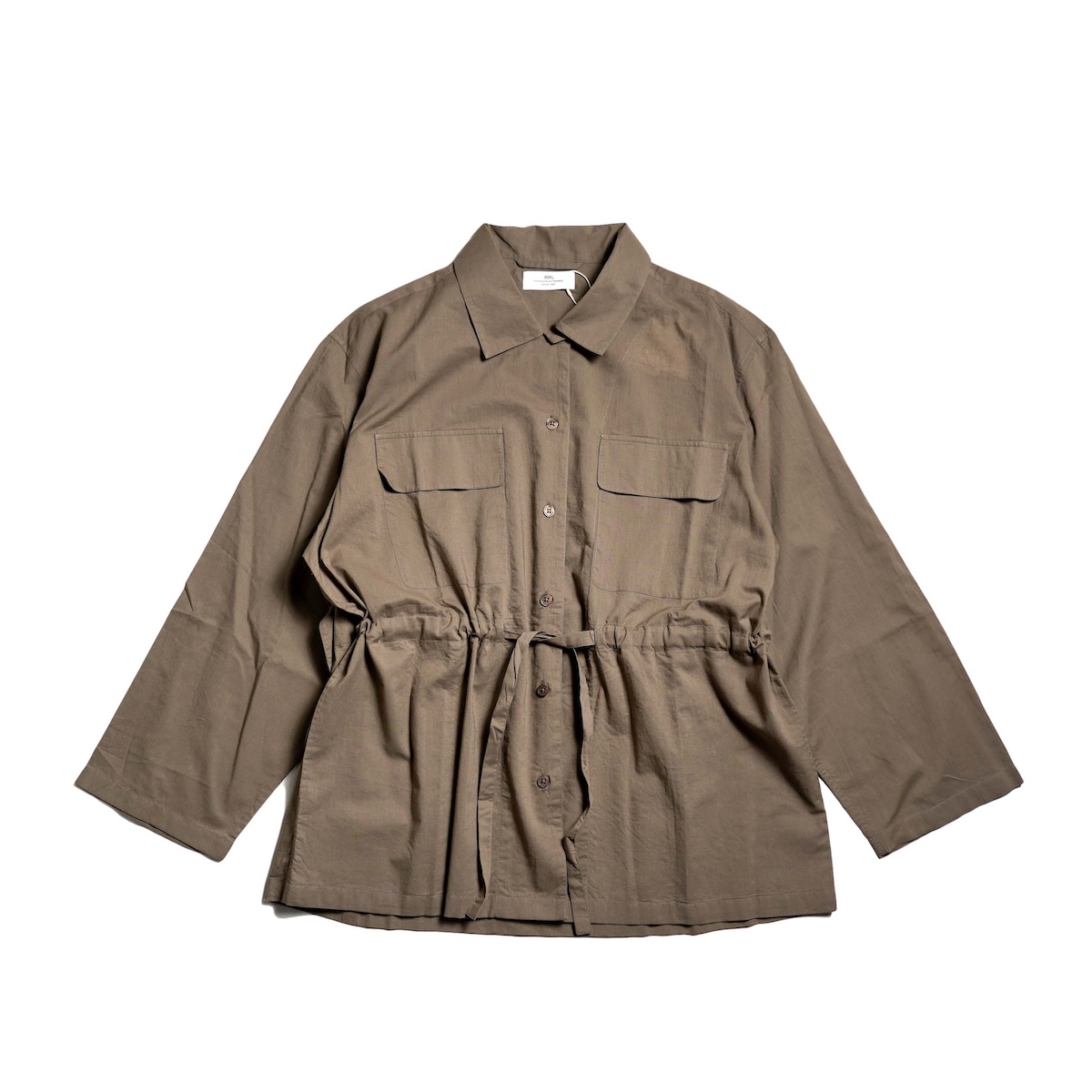 SOIL / 60s CAMBRIC PLAIN REGULAR COLLAR FLAP POCKET SHIRT (Grey Khaki)