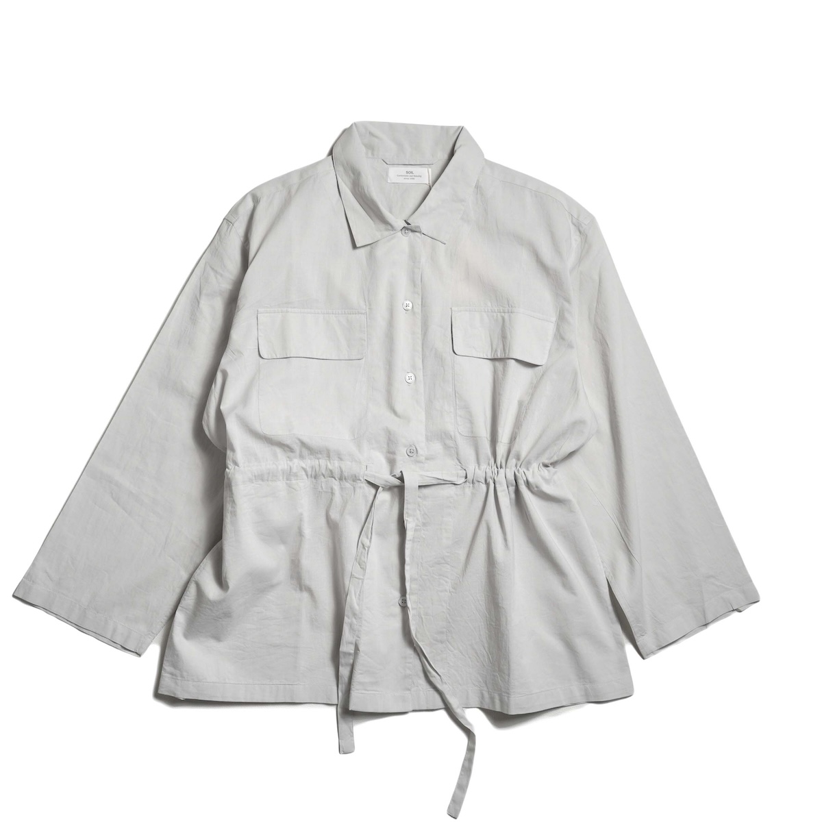 SOIL / 60s CAMBRIC PLAIN REGULAR COLLAR FLAP POCKET SHIRT (LT.Grey)