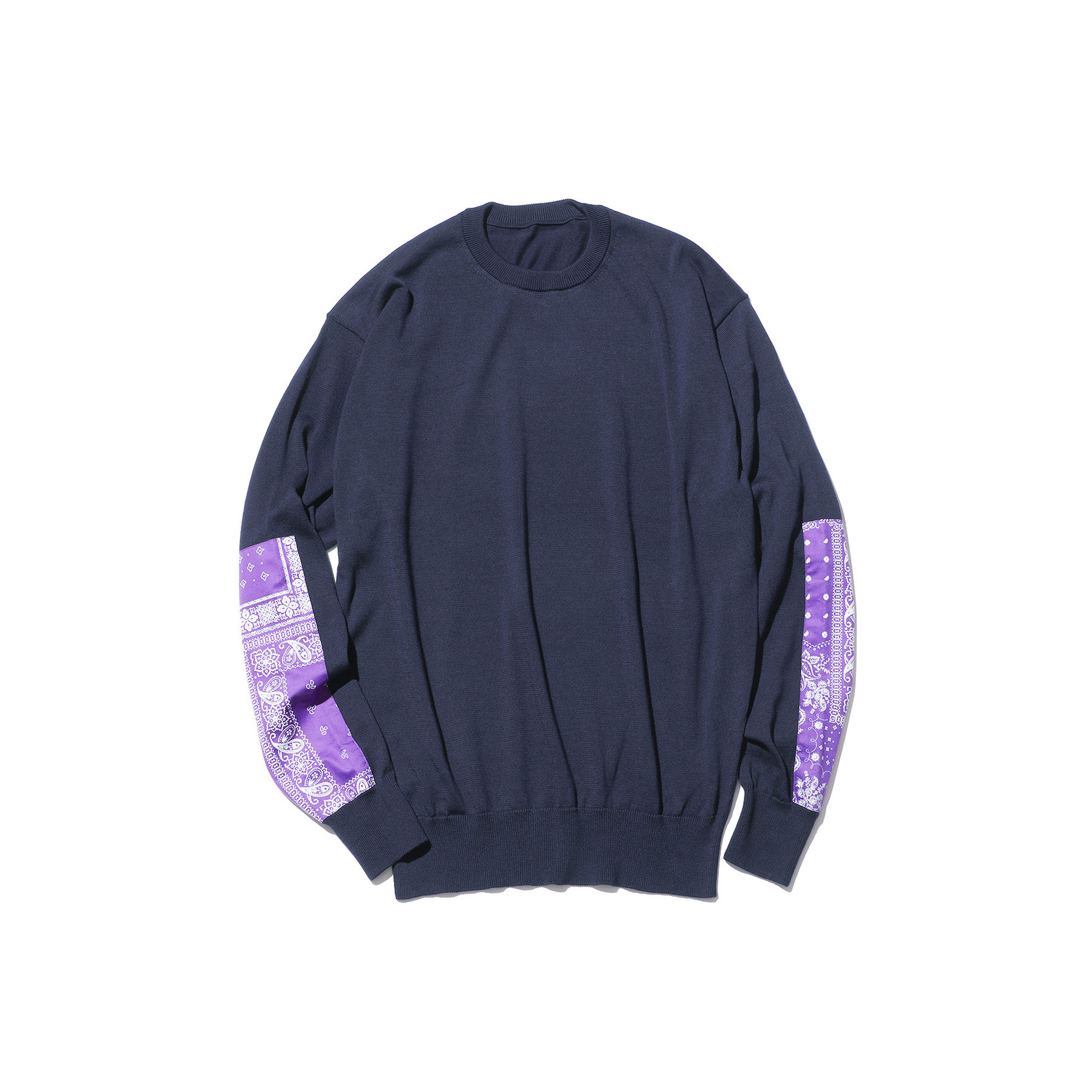 SOPHNET. / BANDANA SLEEVE PATCHED CREWNECK KNIT (Navy)