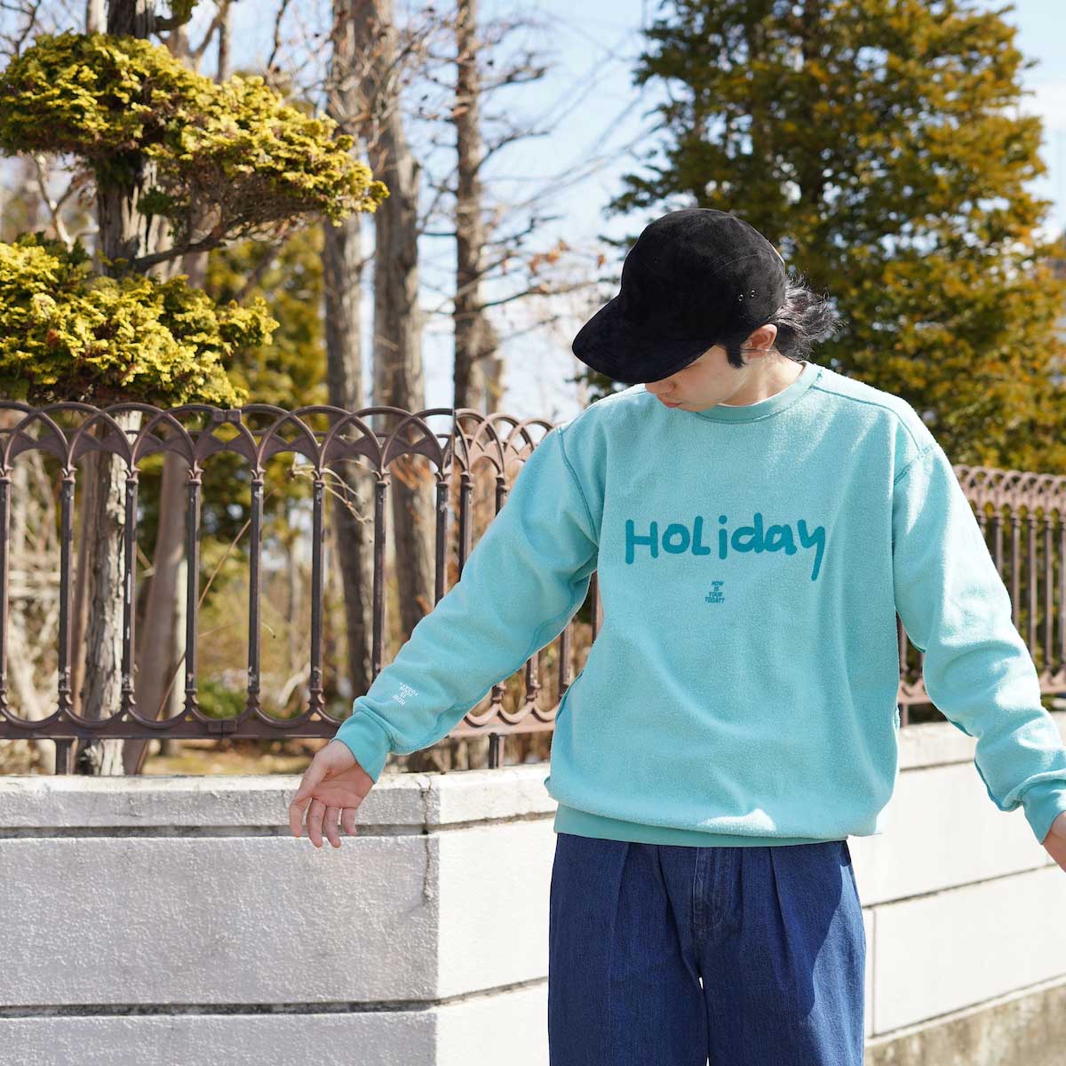TODAY edition / Reversible Crew Sweat (Green)着用画像1175cm L着用