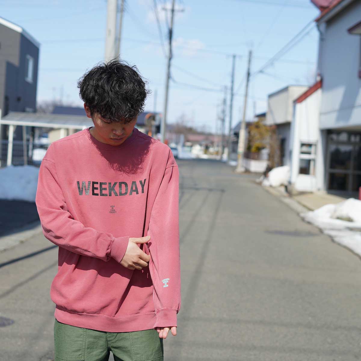TODAY edition / Reversible Crew Sweat (Green)着用画像2178cm XL着用