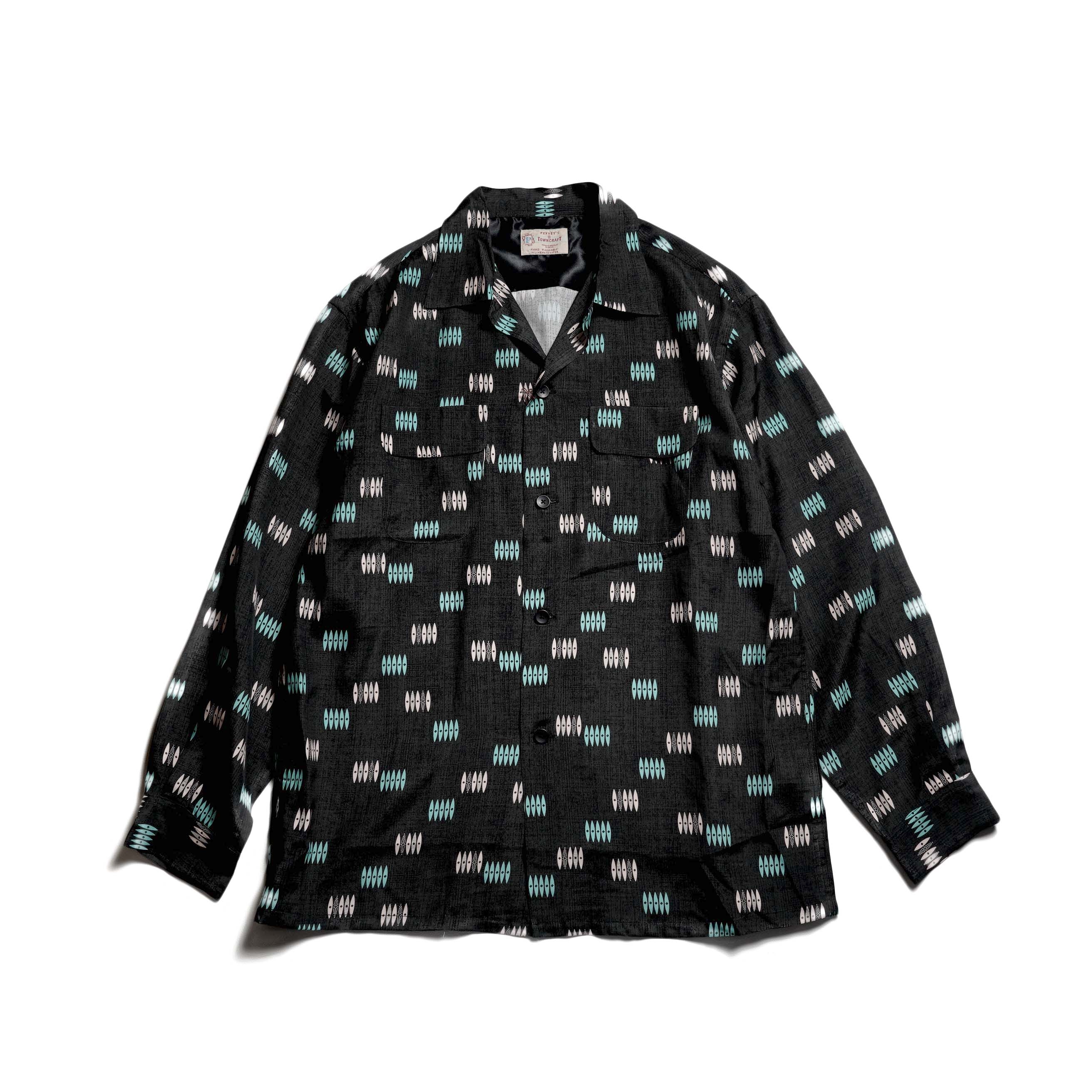 TOWNCRAFT / PRINTED RAYON ROOP COLLAR SHIRTS (Black)