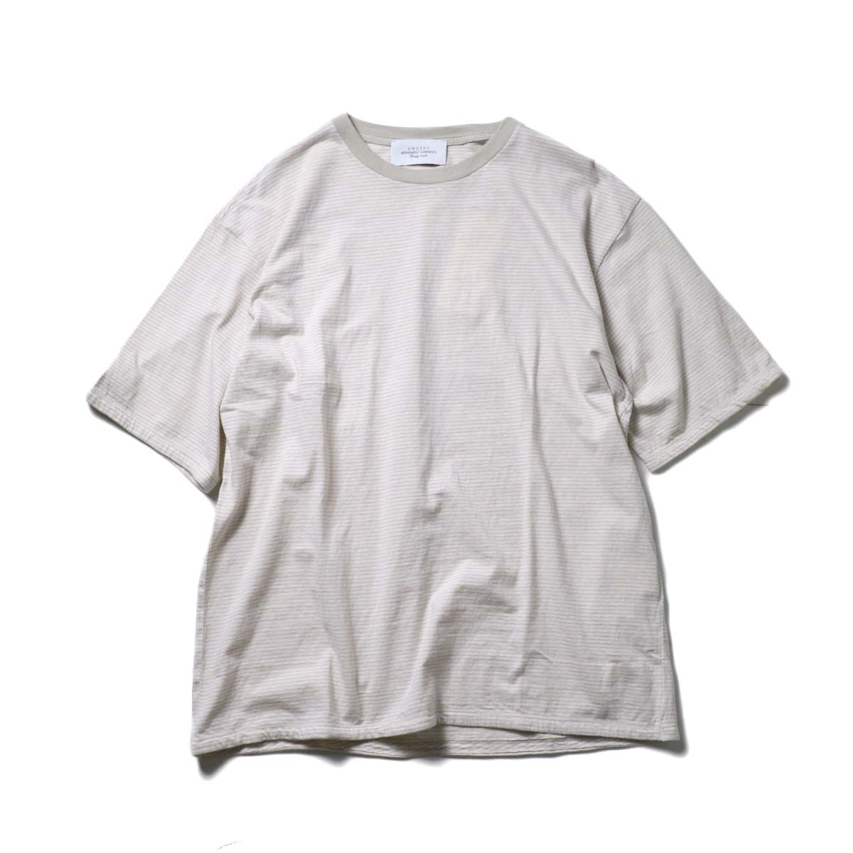 UNUSED / US1963 Short sleeve border t-shirt. (Pink × Beige)