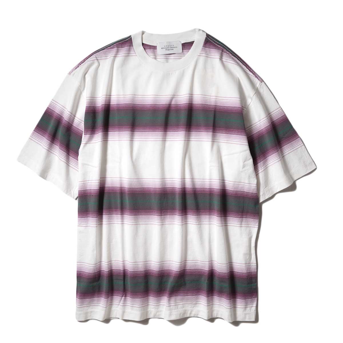 UNUSED / US2188 Ombre Border S/S Tee (White × Green) 正面