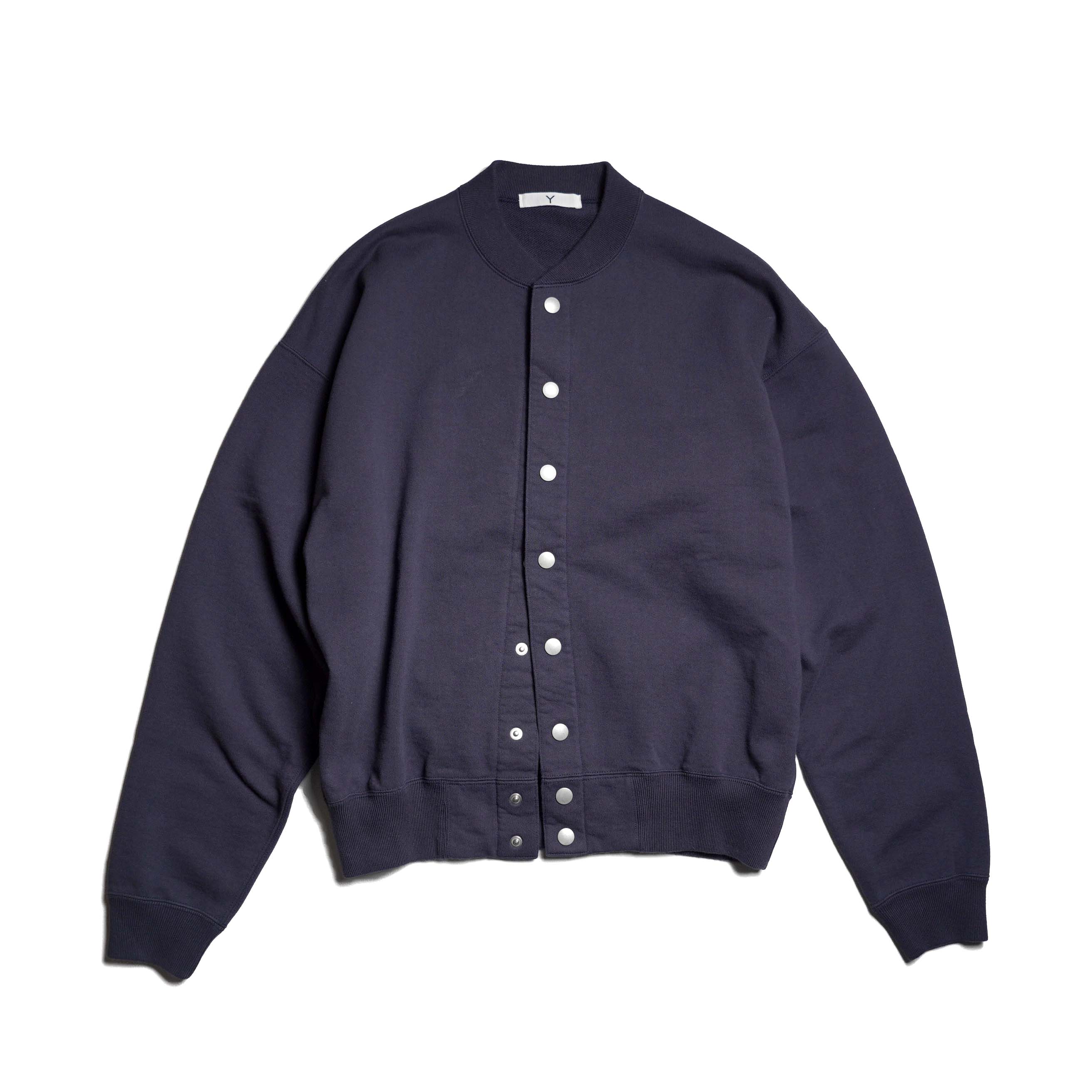 Y / ORGANIC COTTON HEAVY WEIGHT FLEECE SNAP CARDIGAN (Navy)