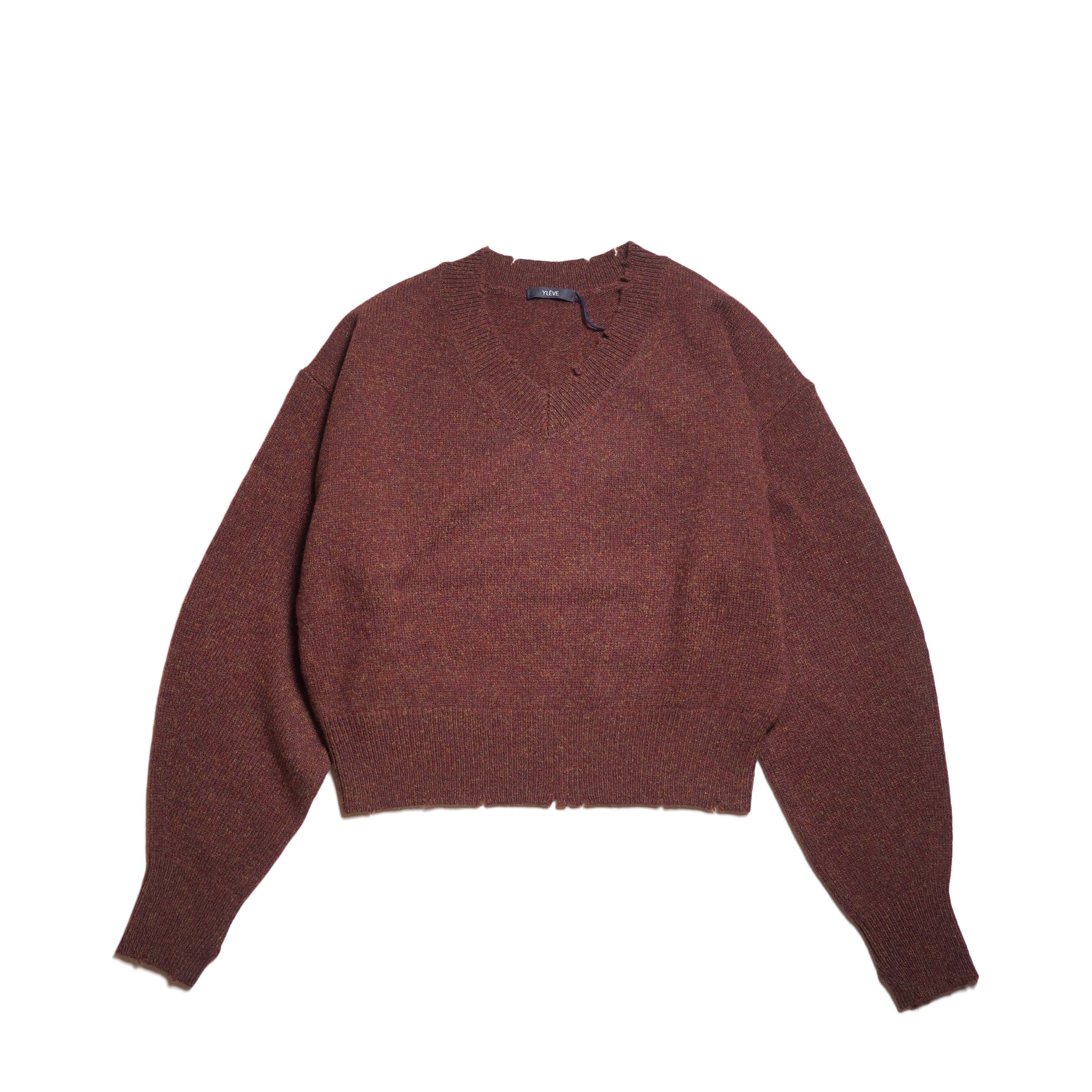 YLEVE / FRAYED EDGE V-NECK KNIT PULLOVER (Granata)